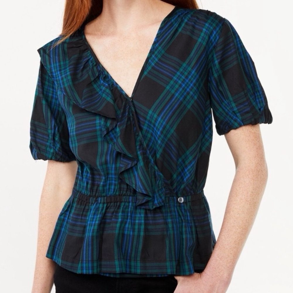 🆕 Free Assembly Women's Ruffle Wrap Top XL NWT New Tartan Plaid